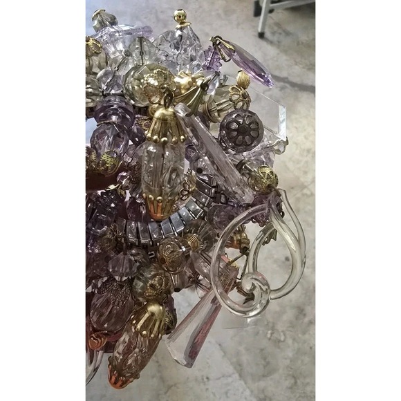 Mid Century Chunky Cha Cha‎ Expandable Bracelet Loaded w Pink Lucite Bead Charms - Picture 10 of 14